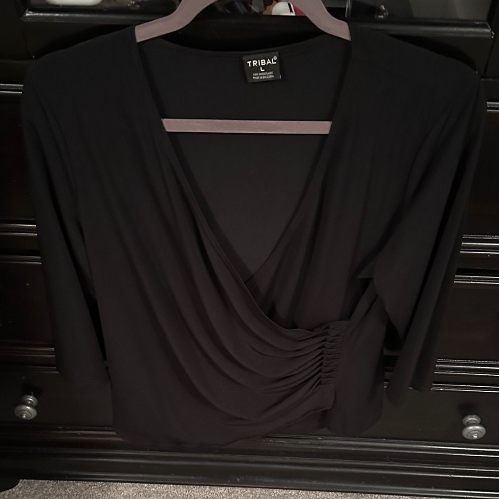 Tribal Elegant Black Draped Blouse